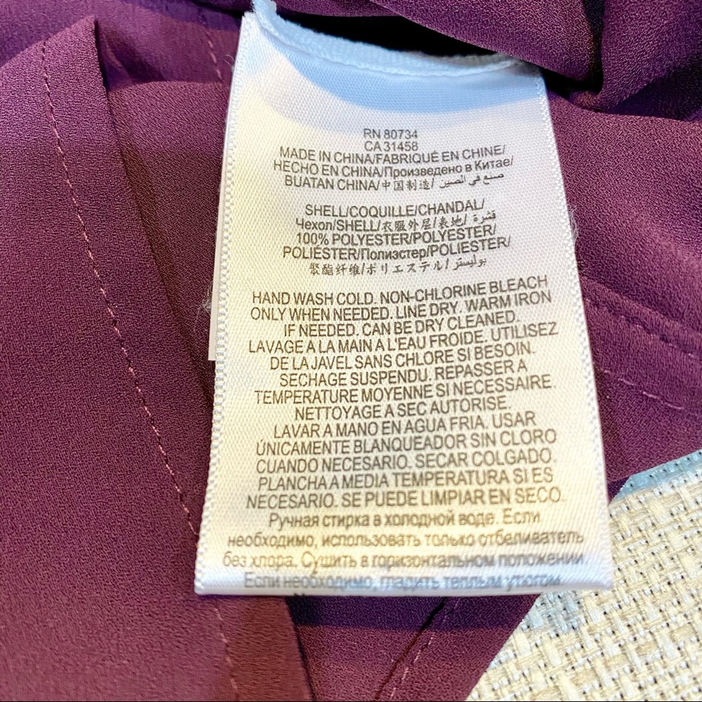 BCBGMaxazria Long Sleeve DaMario Mini Dress w Front Neck Sash in Berry - Picture 11 of 11